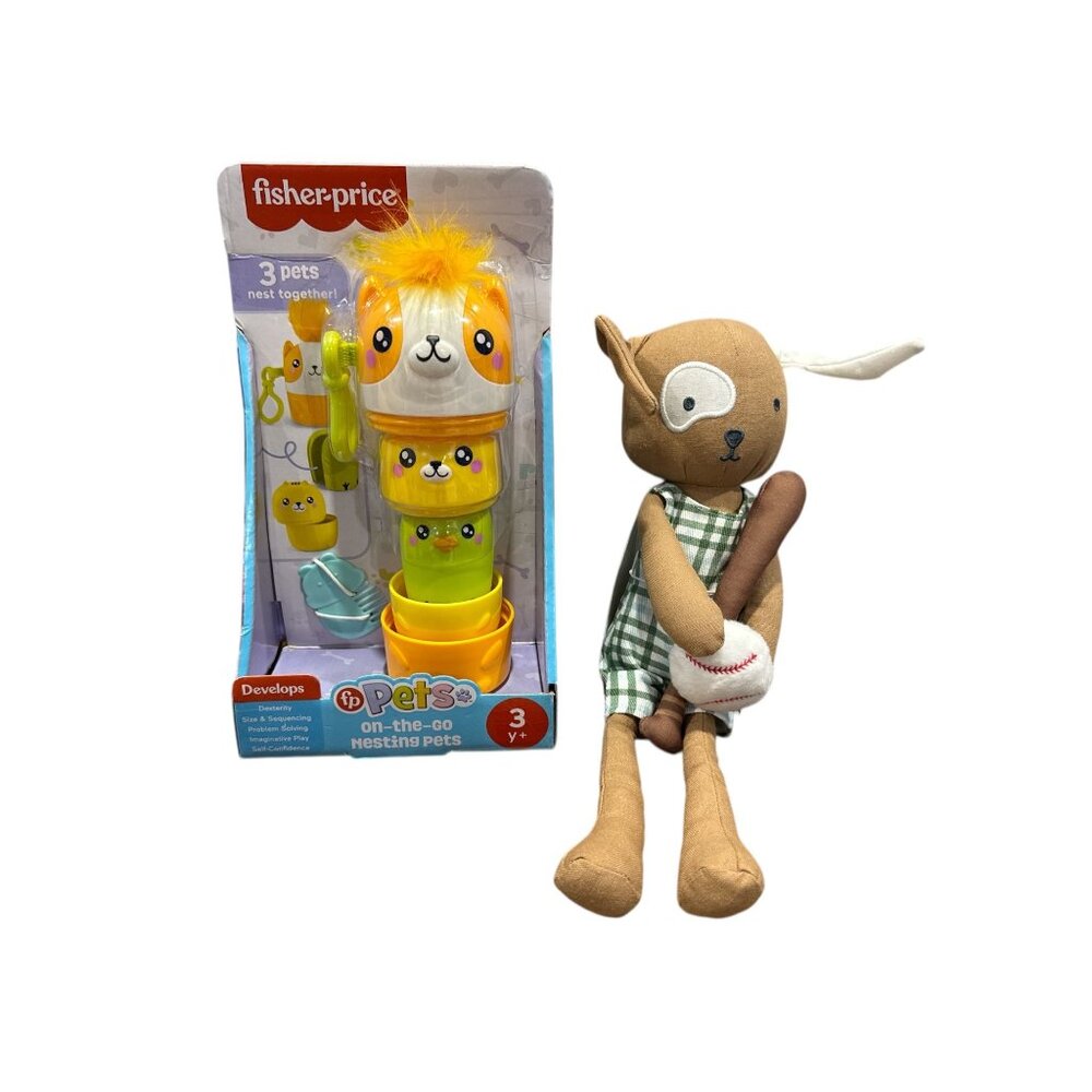 FISHER-PRICE Pets on-the-go Nesting Pets & HEARTH & HAND with Magnolia Plush Dog